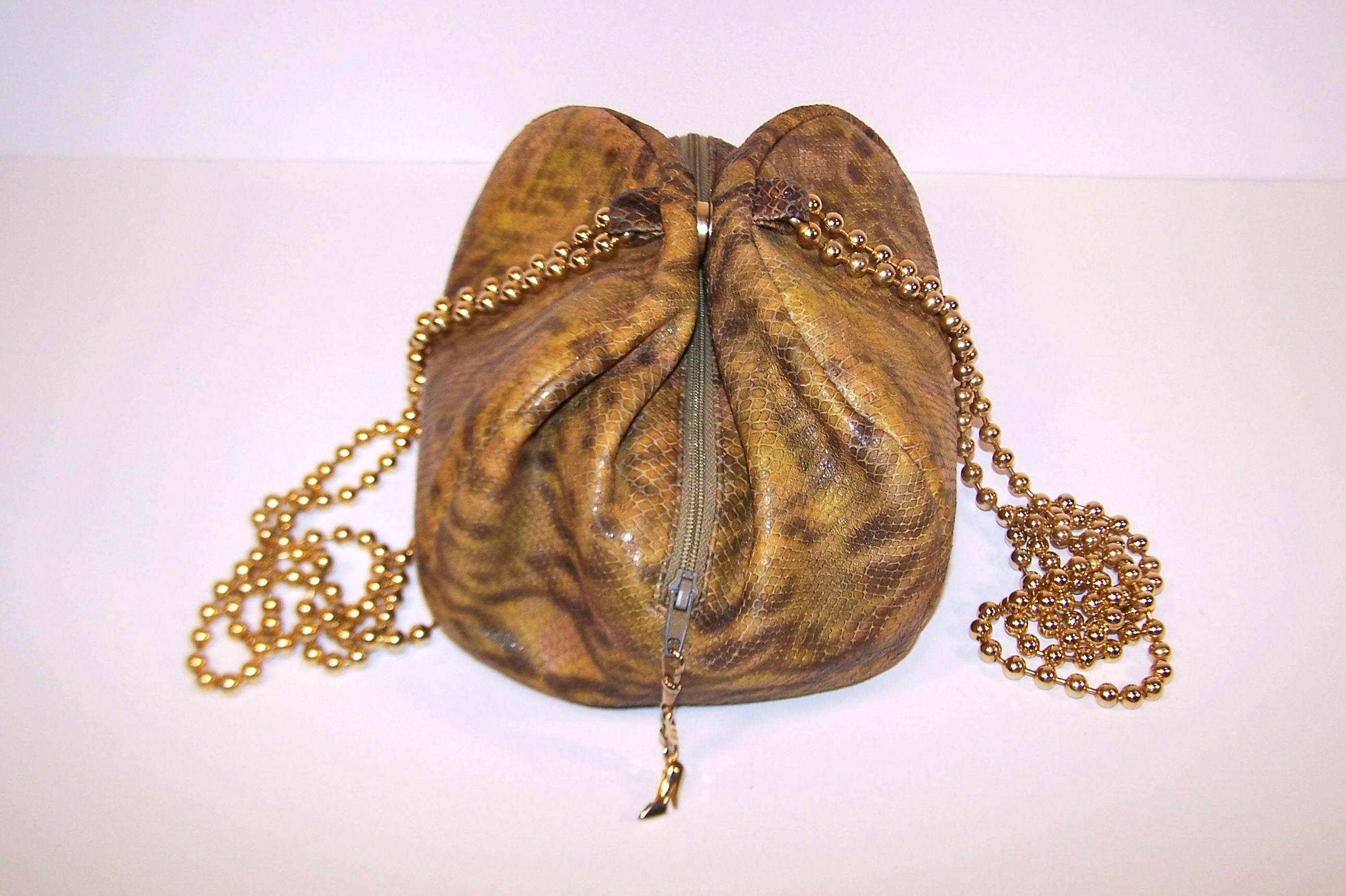 Brown C.1980 Maud Frizon Snakeskin Handbag With Jewelry Style Shoulder Handle