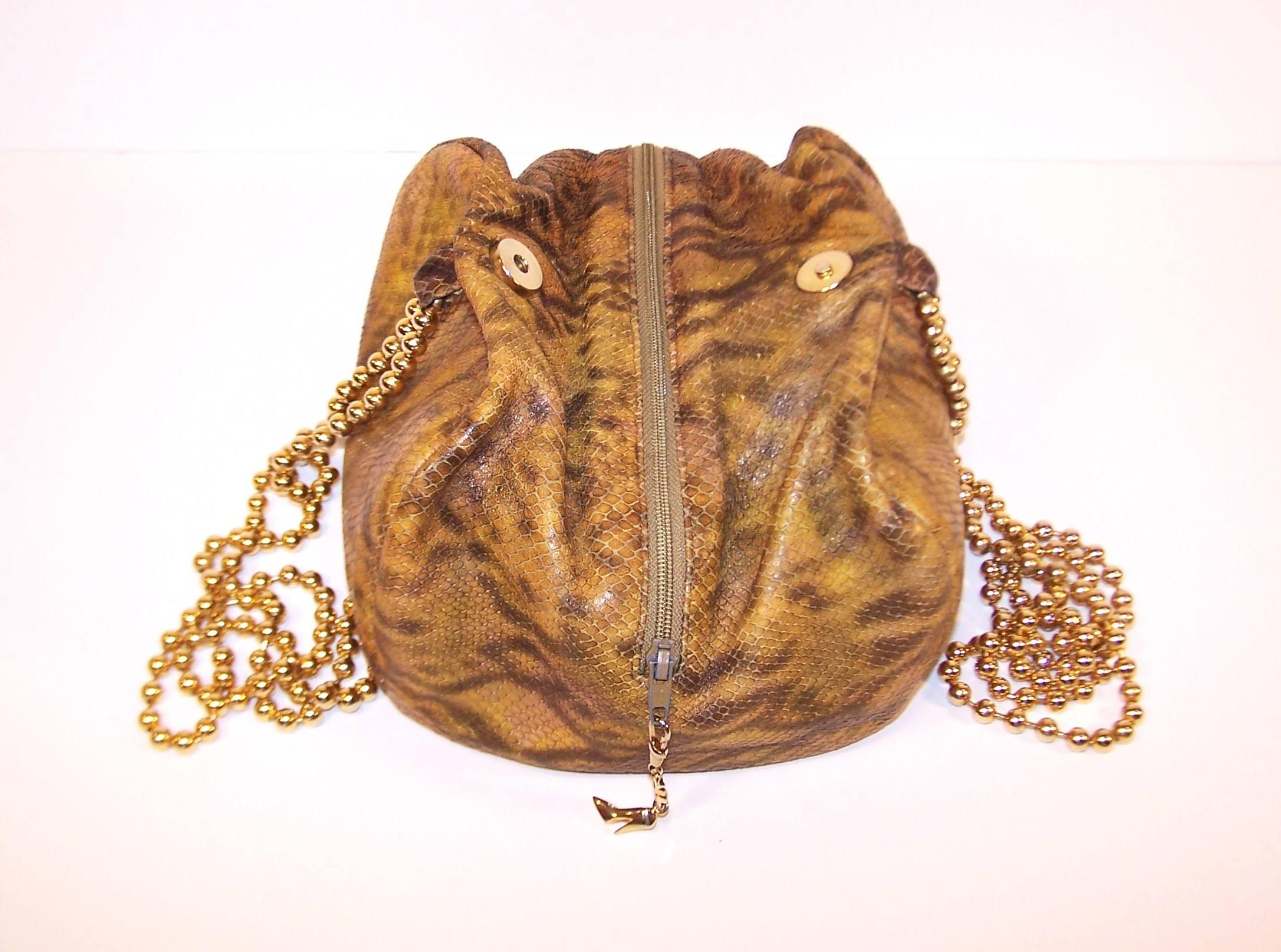 C.1980 Maud Frizon Snakeskin Handbag With Jewelry Style Shoulder Handle In Excellent Condition In Atlanta, GA