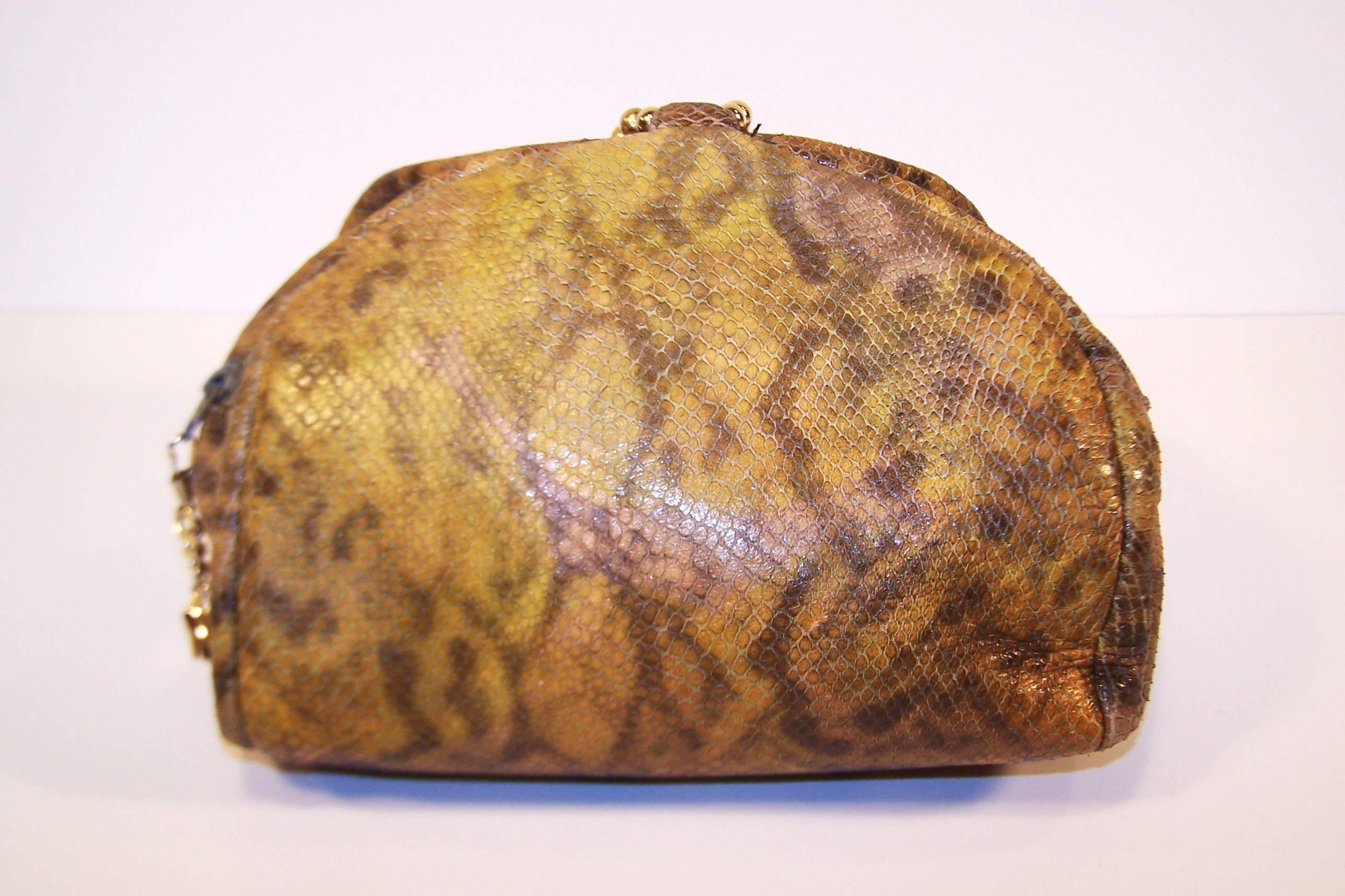 C.1980 Maud Frizon Snakeskin Handbag With Jewelry Style Shoulder Handle 1