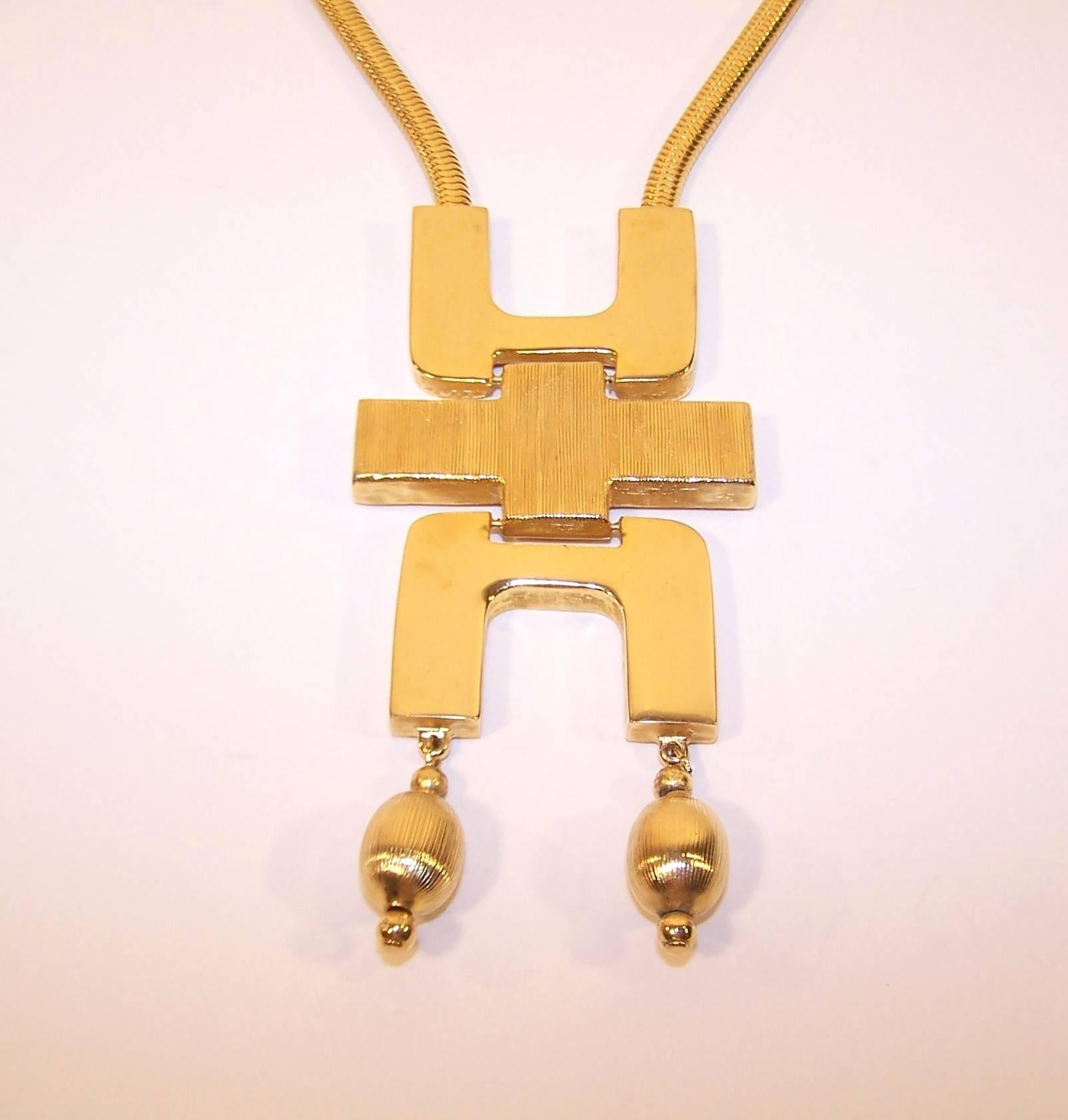 Women's Mod 1970's Tortolani Gold Plated Modernist Articulated Pendant Necklace