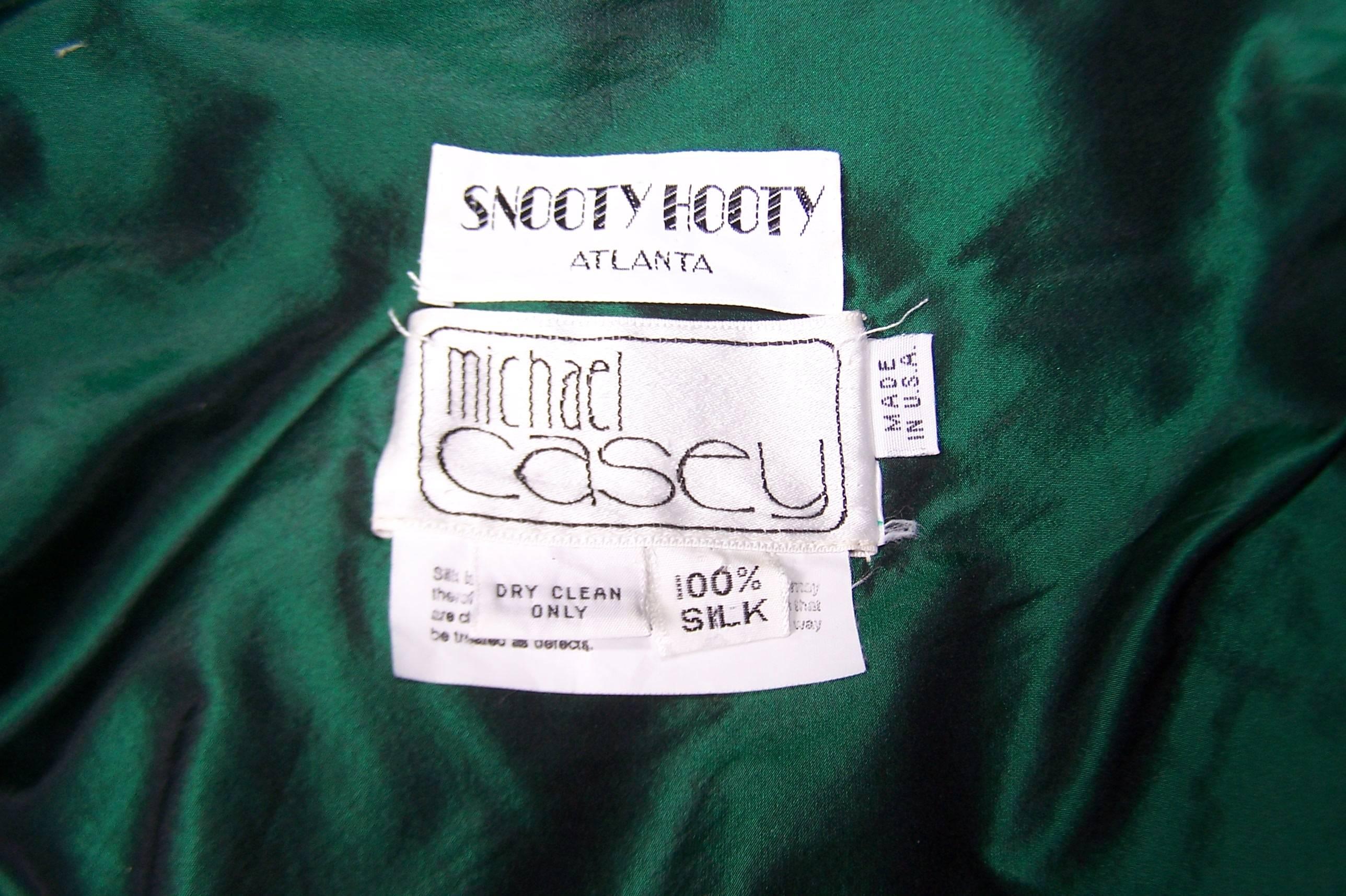 Dramatic 1980's Michael Casey Green Taffeta Trench Coat Dress 6