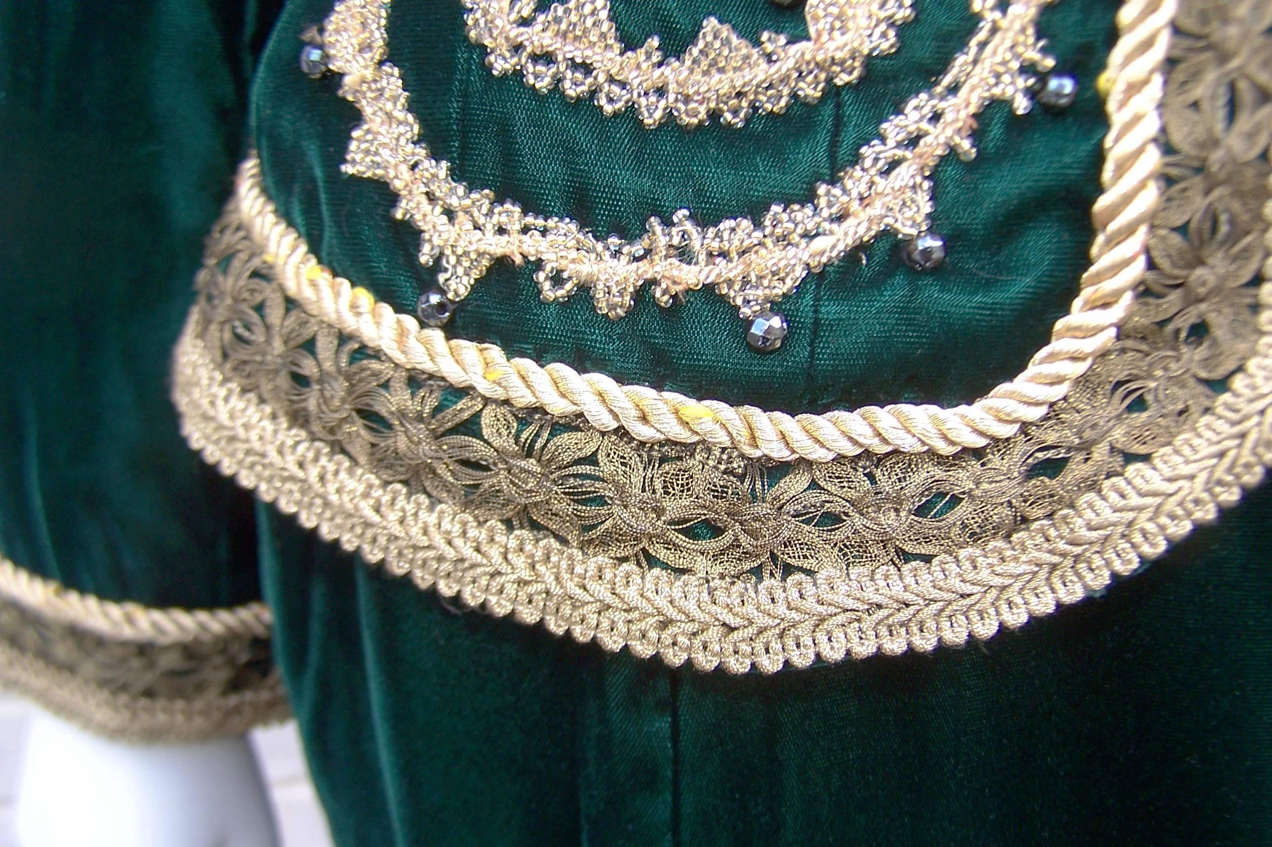 Luxe Renaissance 1980's Green Velvet Skirt Suit With Gold Beaded Braiding 5