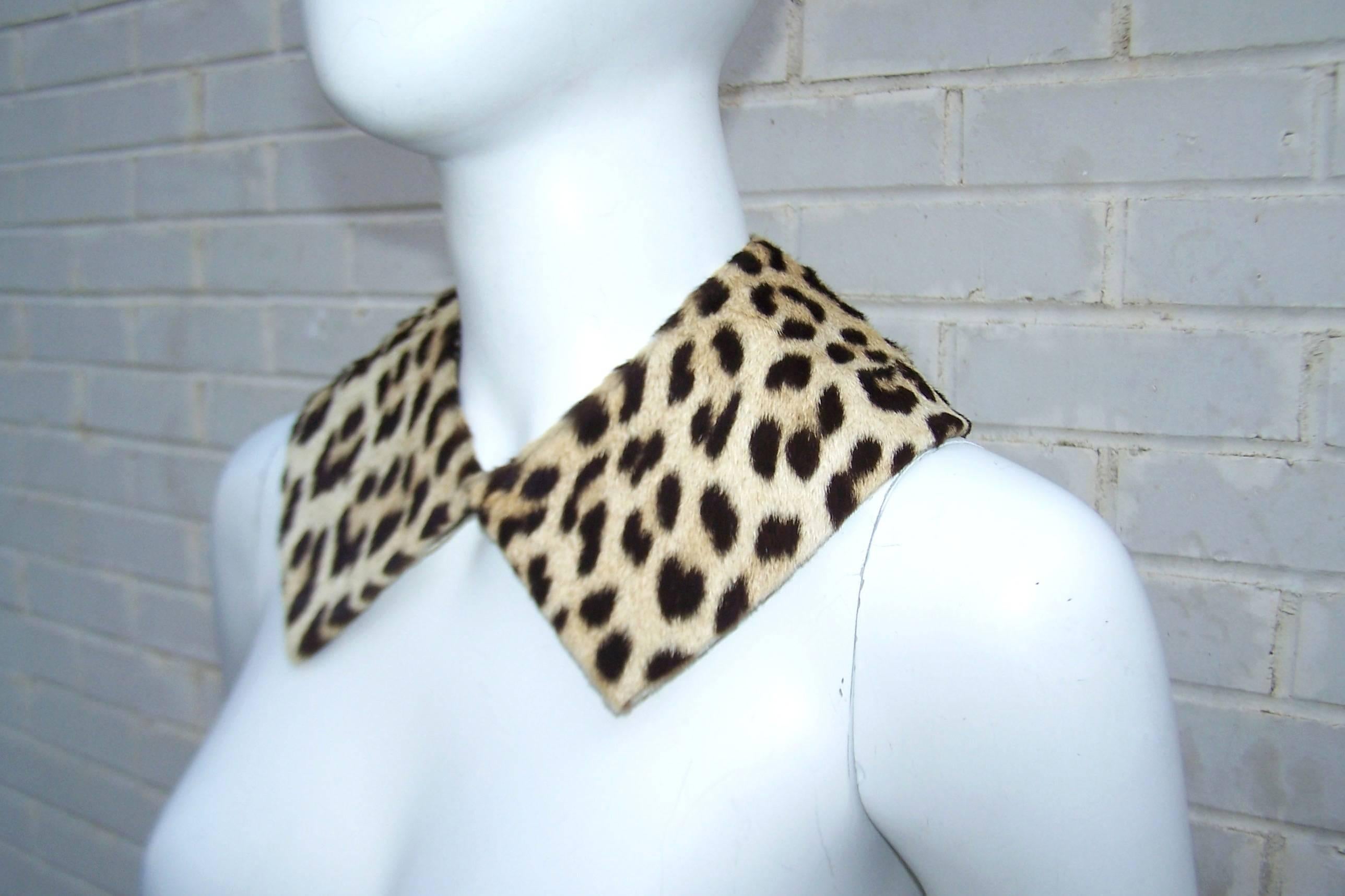 Women's 1950's Leopard Print Fur Collar