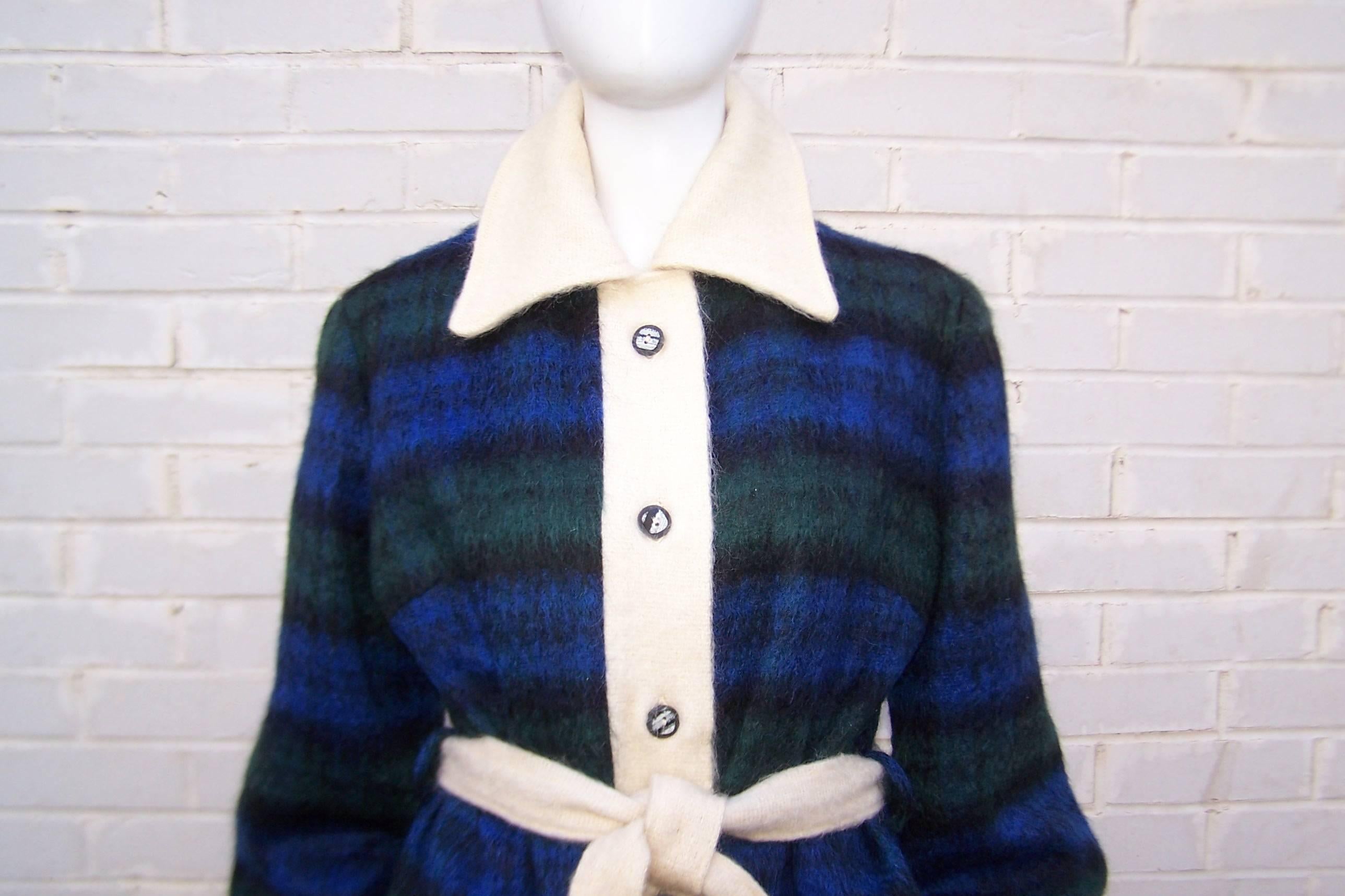 Women's Cozy C.1950 Plaid Scottish Mohair Car Coat Jacket