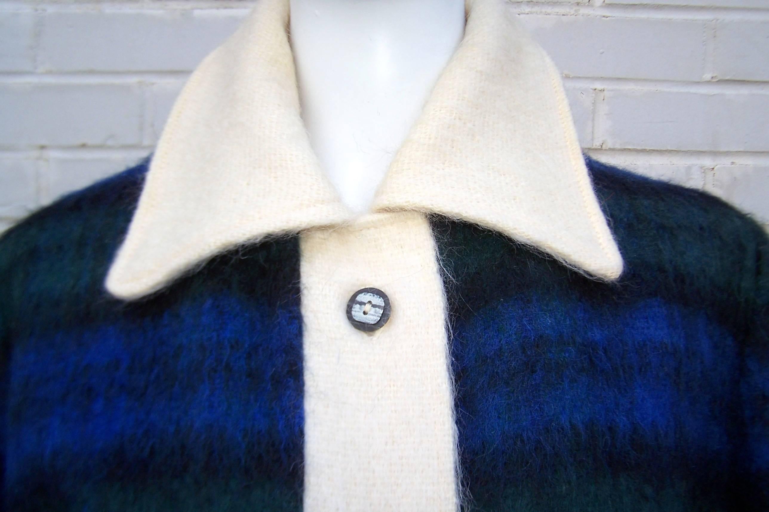 Cozy C.1950 Plaid Scottish Mohair Car Coat Jacket 1