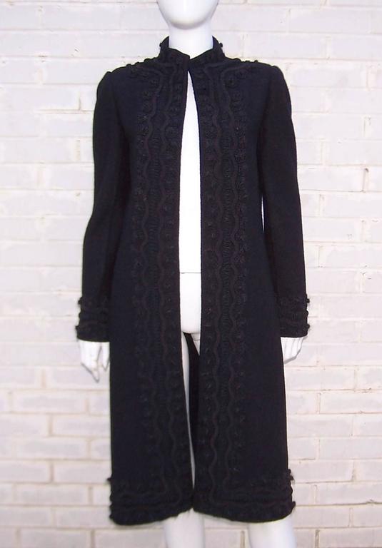 C.1990 Oscar De La Renta Black Boucle Coat With Victorian Passementerie ...