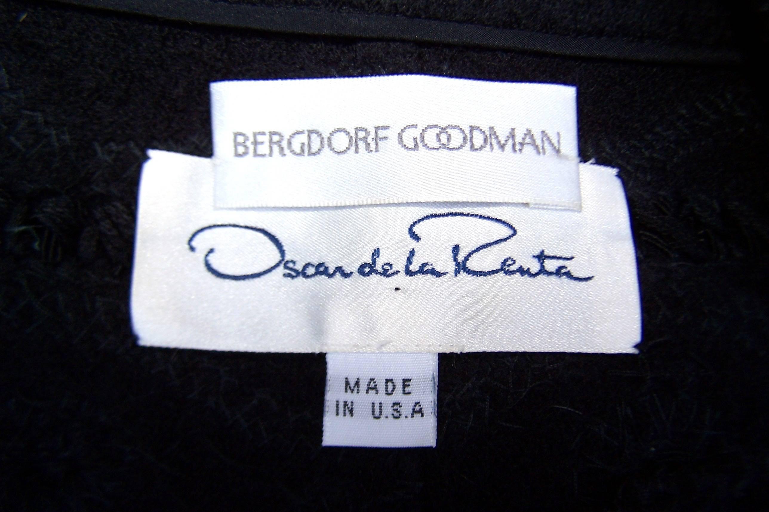 C.1990 Oscar De La Renta Black Boucle Coat With Victorian Passementerie Trim 6