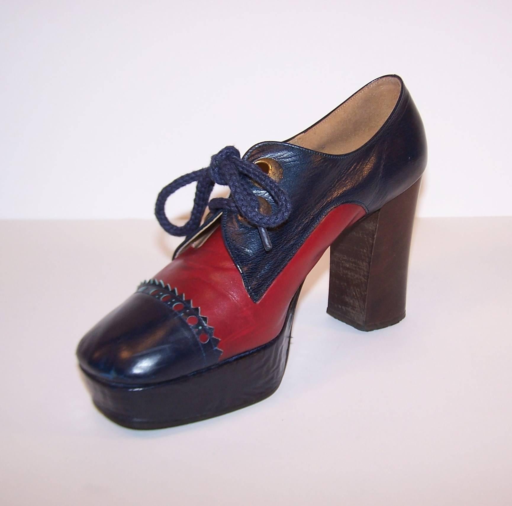 Women's Glam Era 1970's Nina Spectator Style Leather Platform Shoes