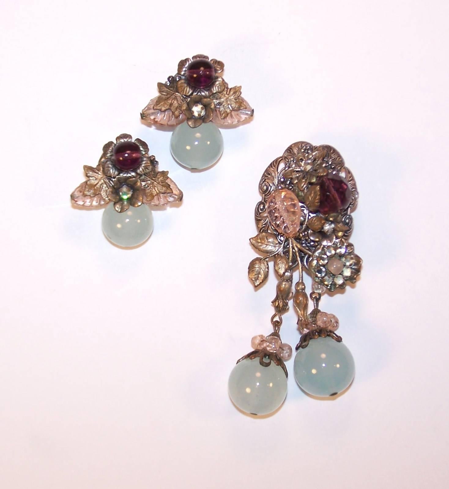 Women's Ethereal 1930's Miriam Haskell Brooch & Earrings Set