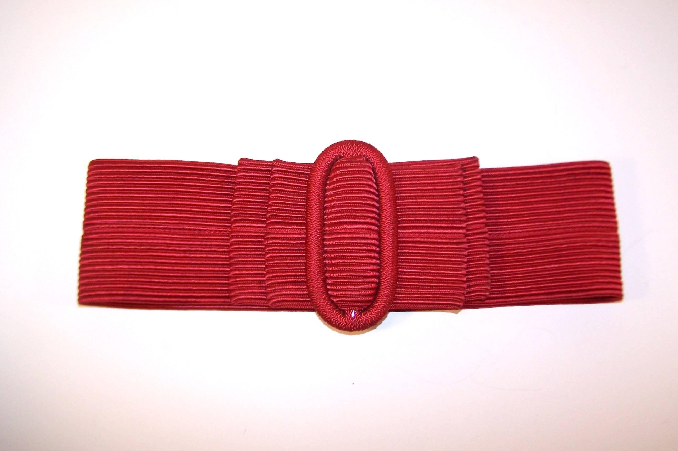 Women's Waist Cinching 1980's Ruby Red Silk Corded Belt With Bow Buckle