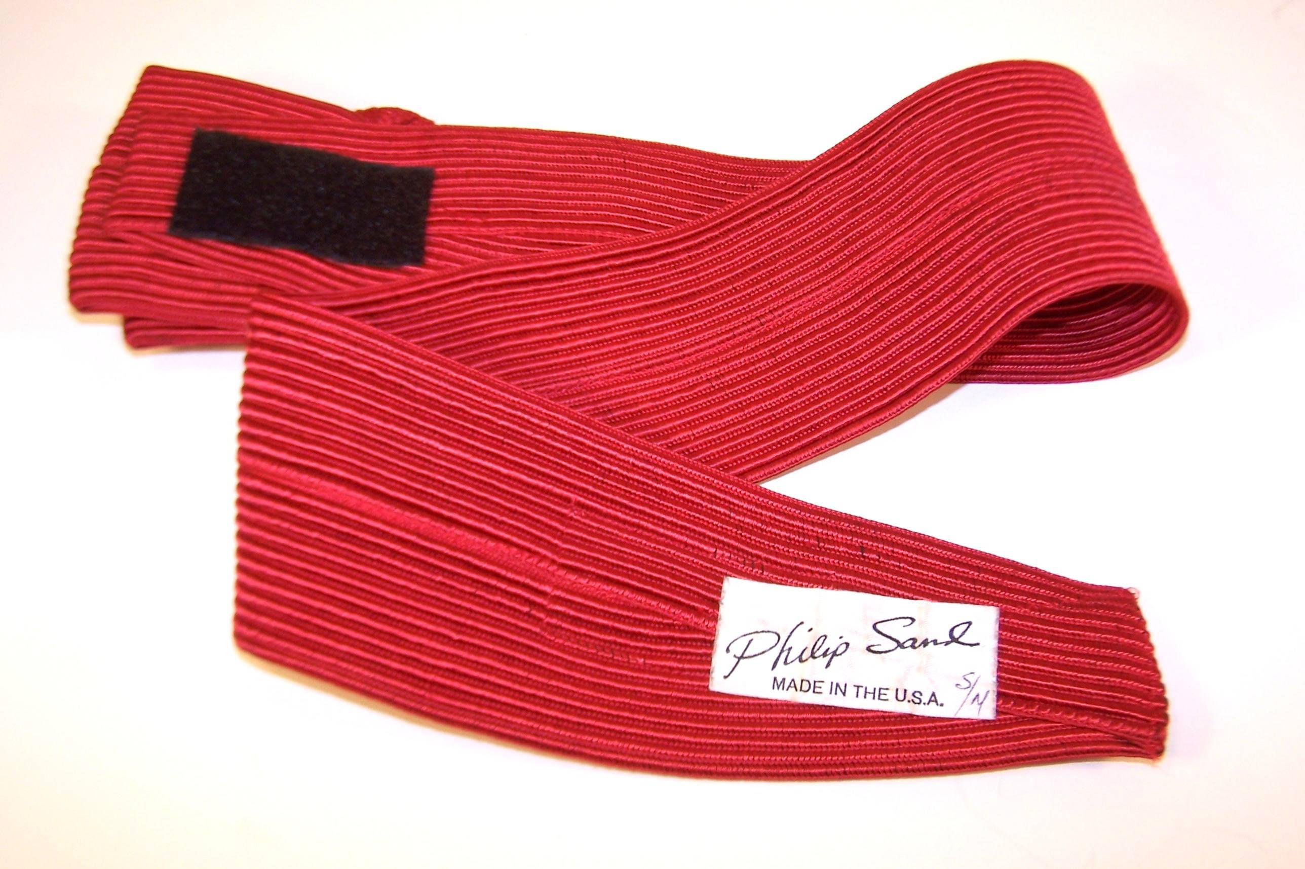 Waist Cinching 1980's Ruby Red Silk Corded Belt With Bow Buckle 3