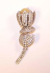 Classy 1950's Vendome Rhinestone & Baroque Pearl Flower Brooch