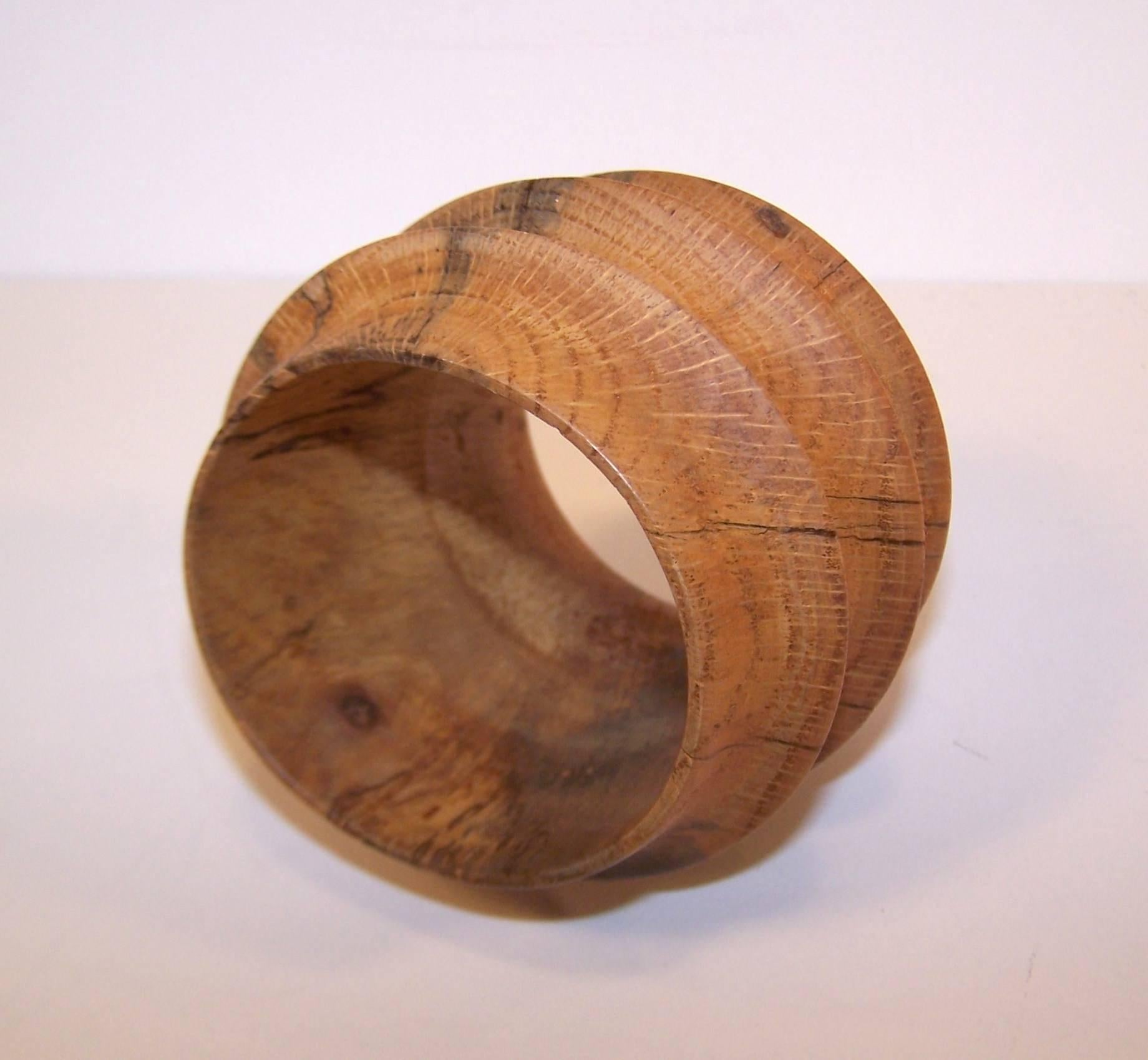 Modernist Sculptural 1980's Turned Wood Bangle Bracelet