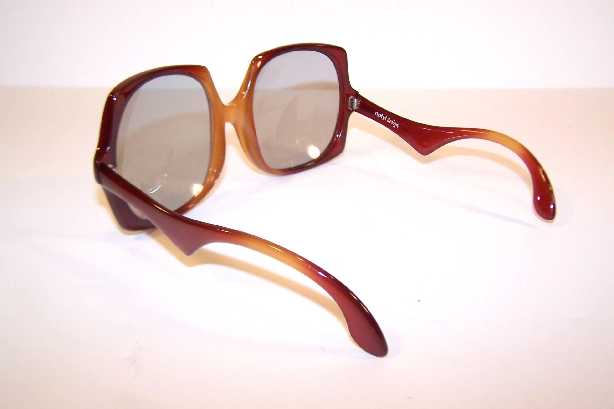 Brown Squared 1970's Optyl Design Caramel Sunglasses With Light Gray Lenses