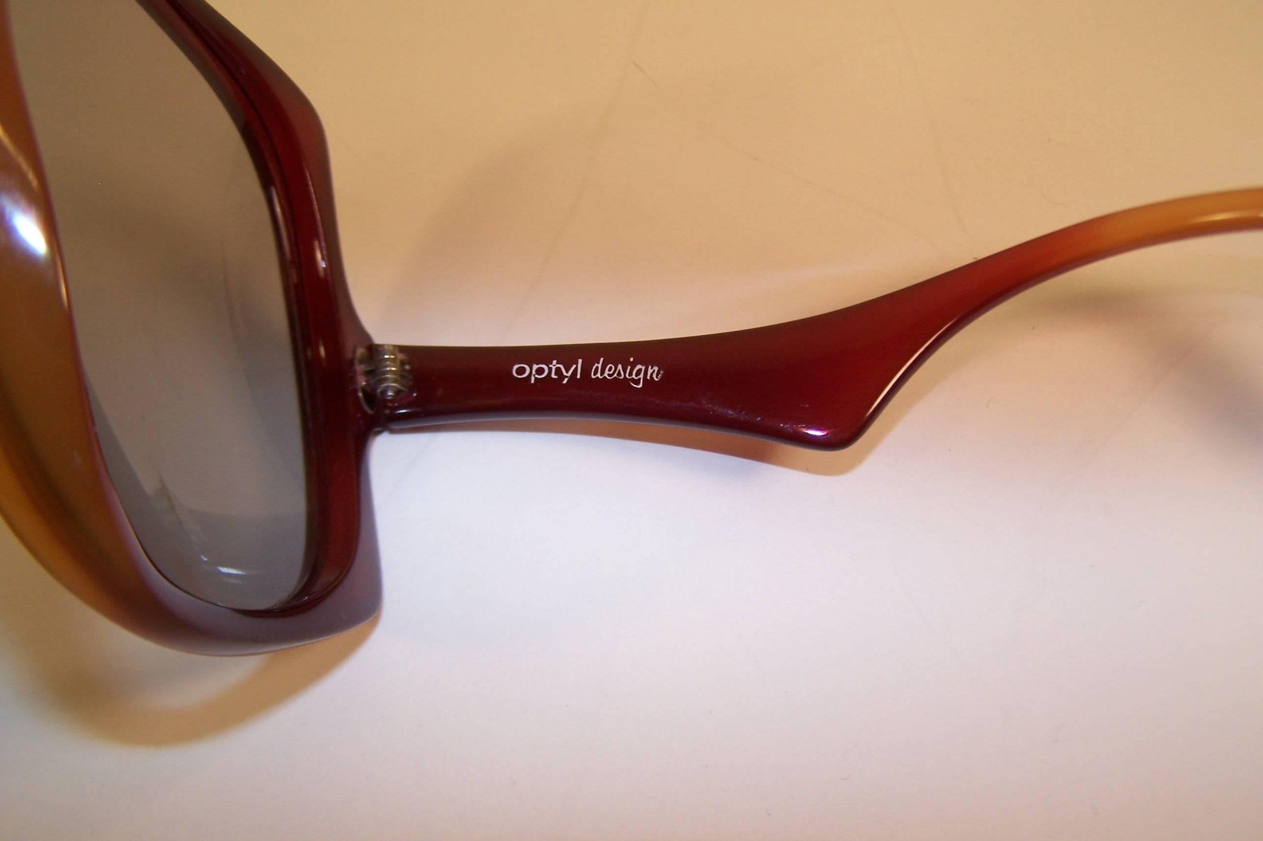 Squared 1970's Optyl Design Caramel Sunglasses With Light Gray Lenses 4