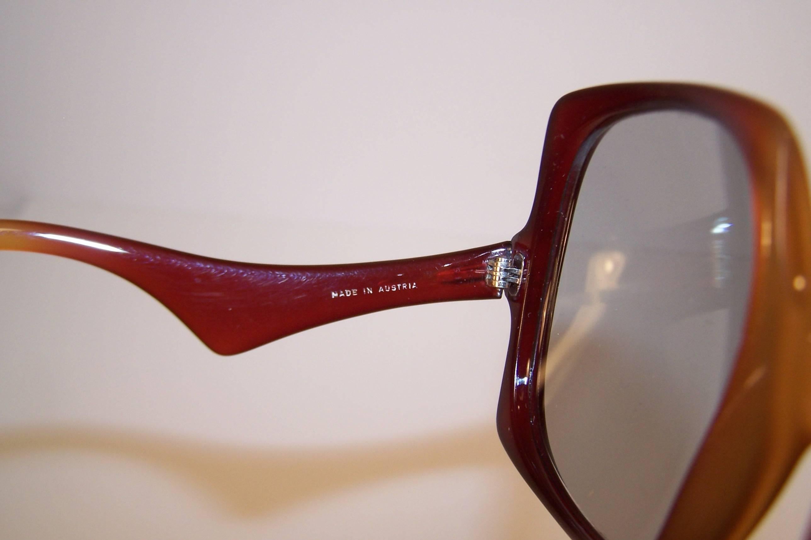 Squared 1970's Optyl Design Caramel Sunglasses With Light Gray Lenses 5
