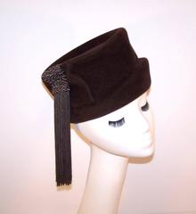 C.1940 Marion Valle Brown Wool Hat With Silk Tassel