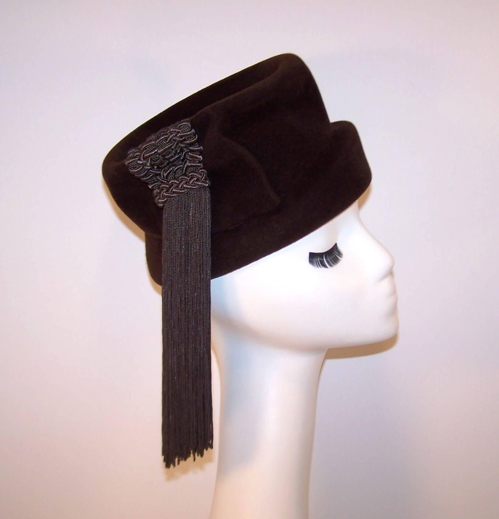 Black C.1940 Marion Valle Brown Wool Hat With Silk Tassel