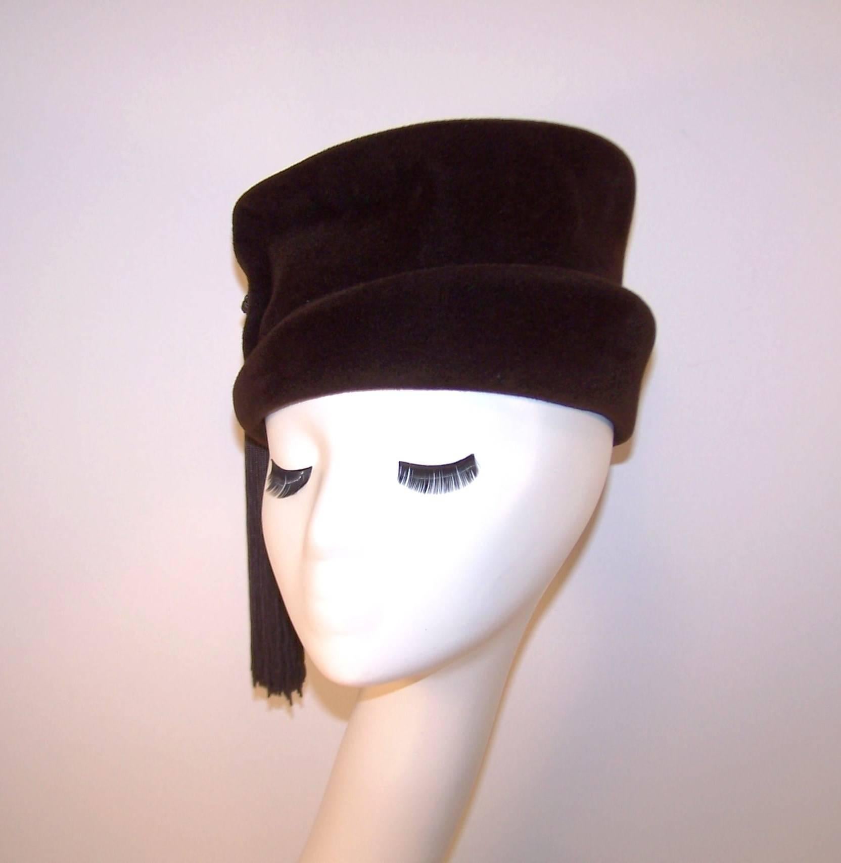 C.1940 Marion Valle Brown Wool Hat With Silk Tassel 2