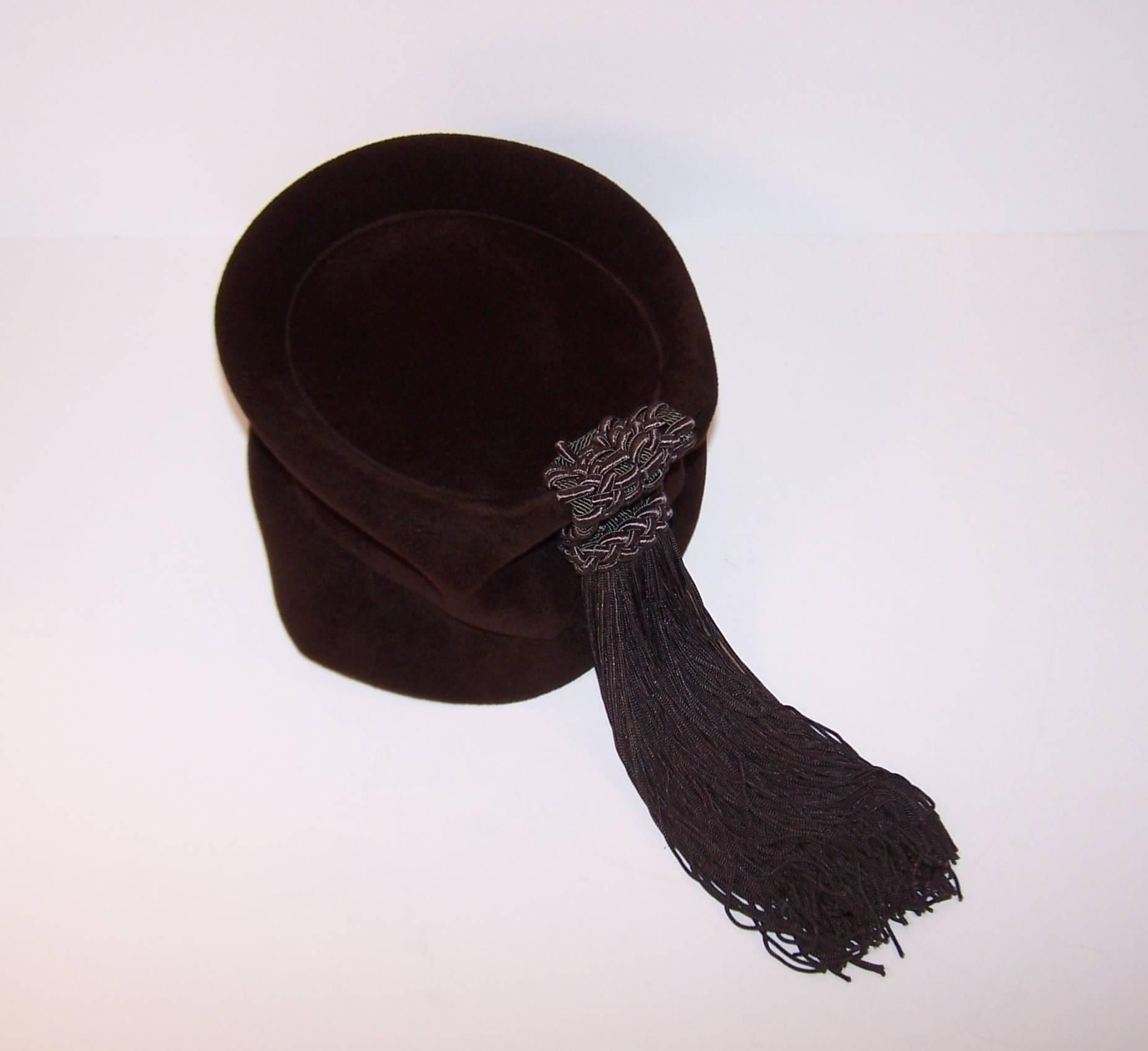 C.1940 Marion Valle Brown Wool Hat With Silk Tassel 4