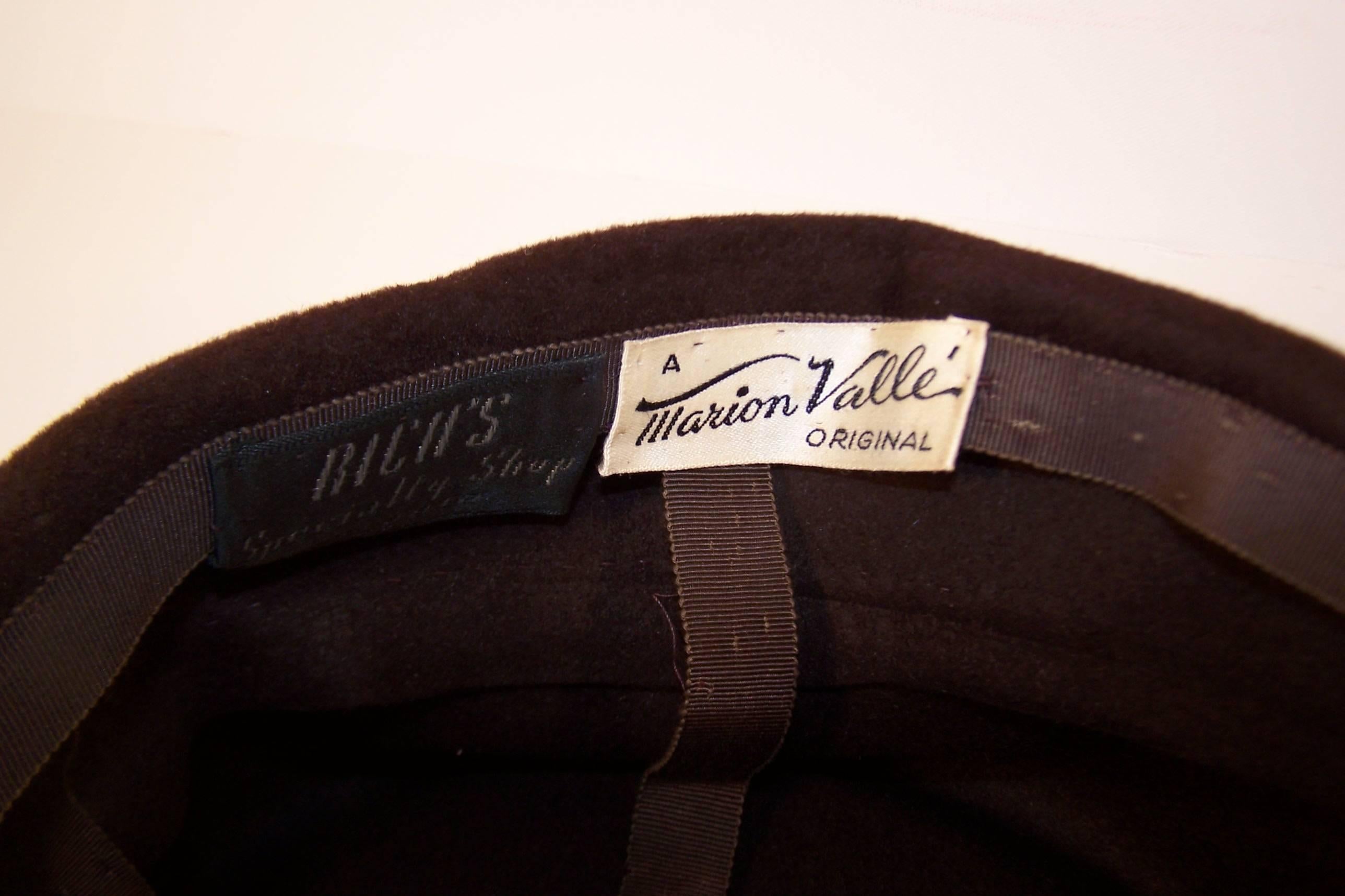 C.1940 Marion Valle Brown Wool Hat With Silk Tassel 5