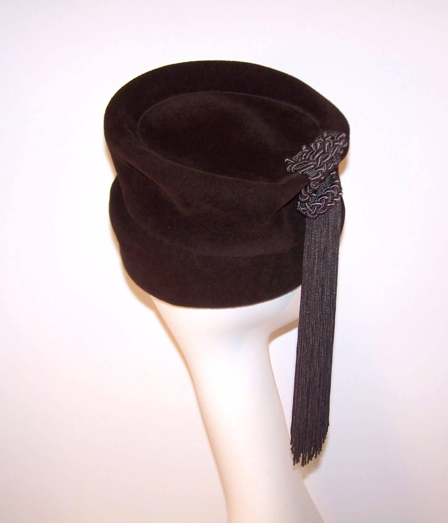 Women's C.1940 Marion Valle Brown Wool Hat With Silk Tassel