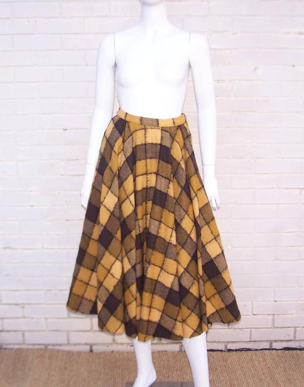 Checkered 1950's Wool Full Circle Skirt at 1stDibs brown checkered