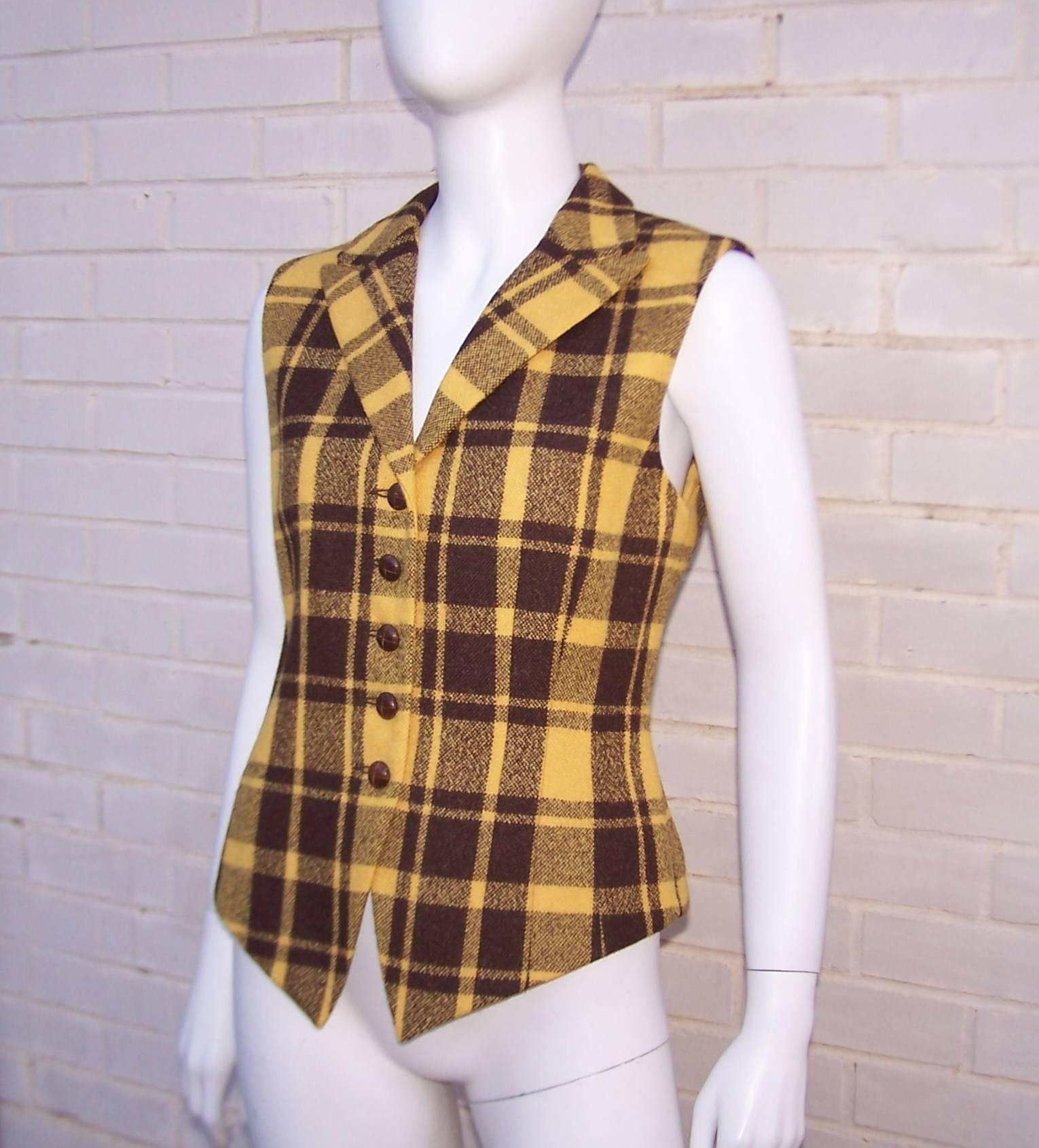 1980's Mondi Plaid Menswear Style Waistcoat Vest In Excellent Condition In Atlanta, GA