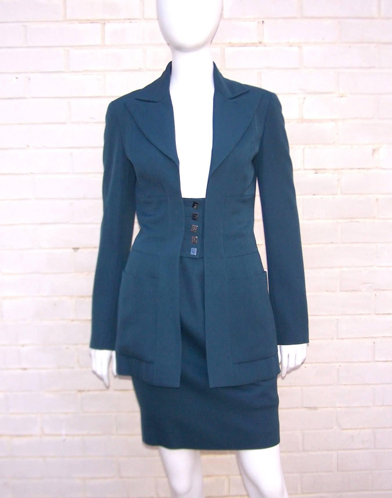 Karl Lagerfeld Corset Style Teal Green Suit, 1990's For Sale at 1stDibs ...
