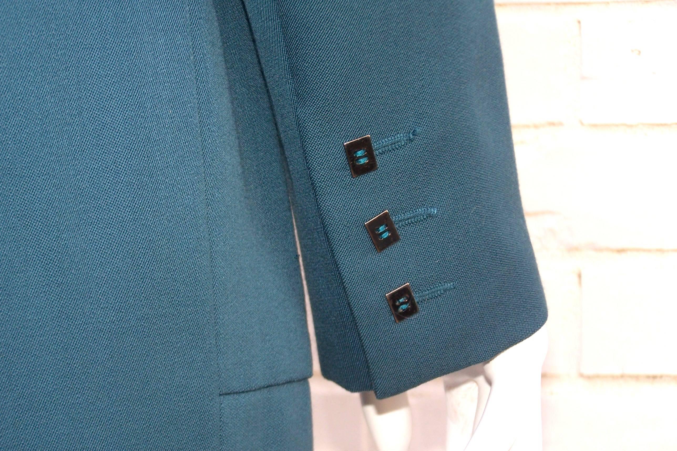 Karl Lagerfeld Corset Style Teal Green Suit, 1990's For Sale 1