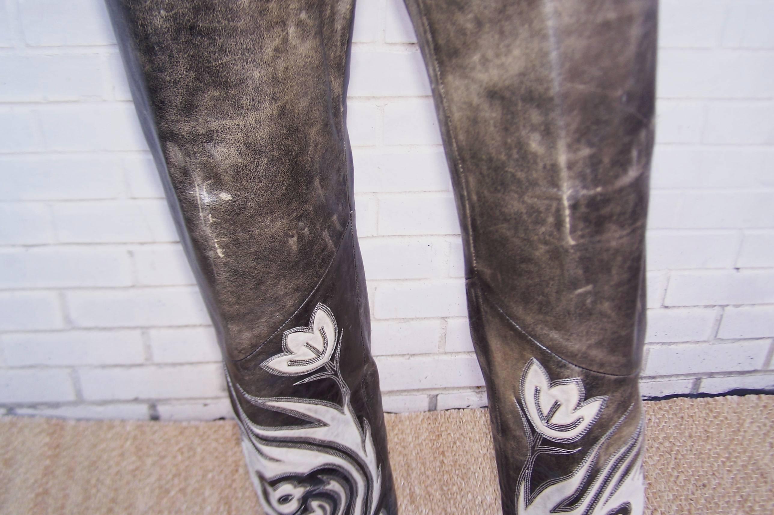 Hip 1990's Roberto Cavalli Stitched Distressed Leather Jacket Pant Suit 3