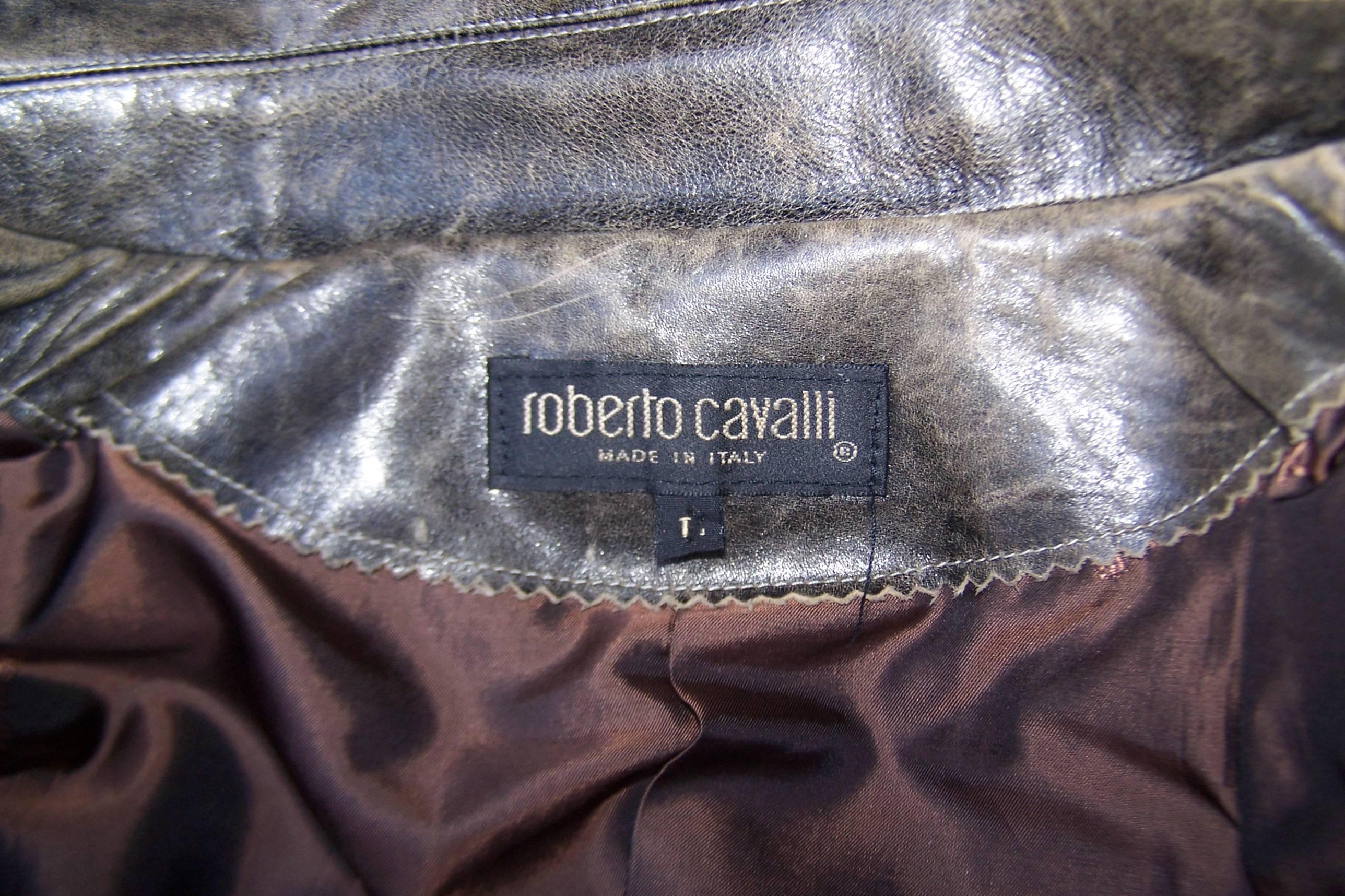 Hip 1990's Roberto Cavalli Stitched Distressed Leather Jacket Pant Suit 5