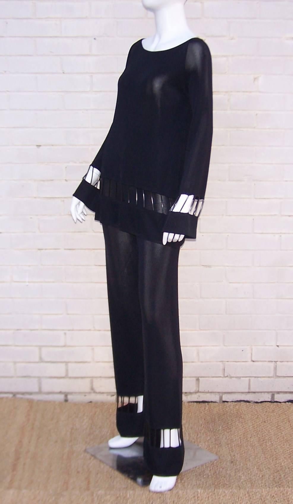 C.1990 Mod Thierry Mugler Two Piece Black Jersey Pant Ensemble In Excellent Condition In Atlanta, GA