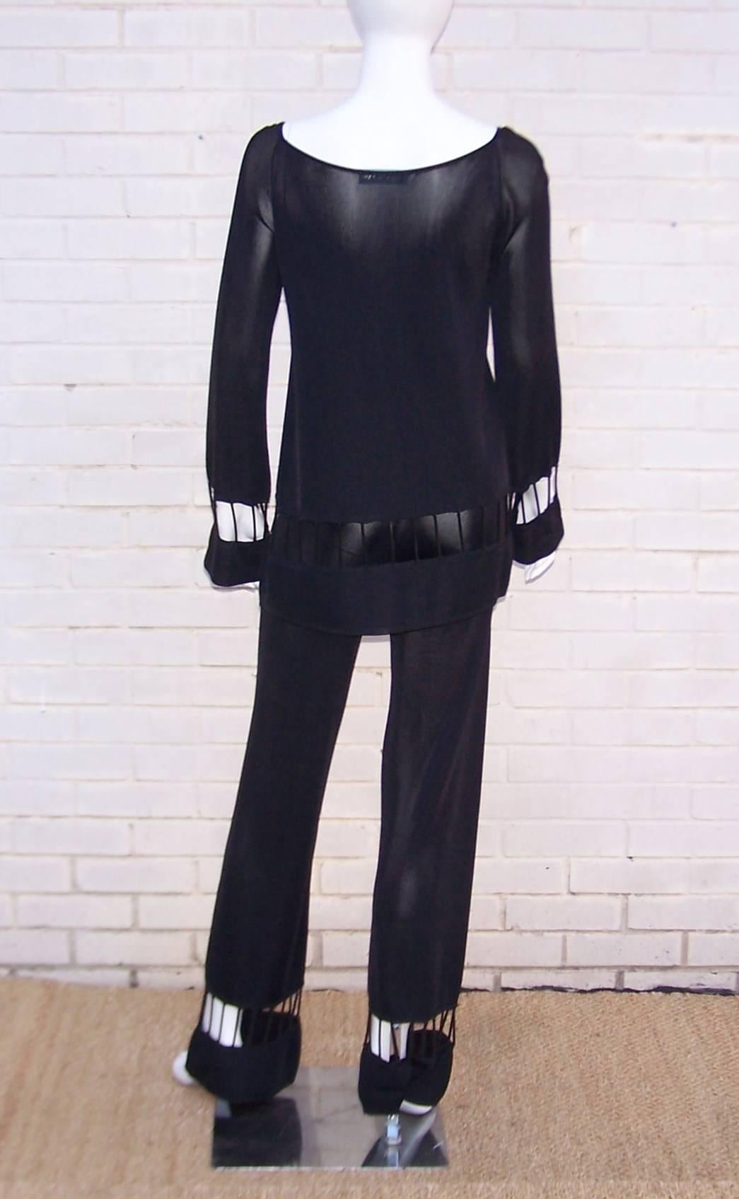 Women's C.1990 Mod Thierry Mugler Two Piece Black Jersey Pant Ensemble