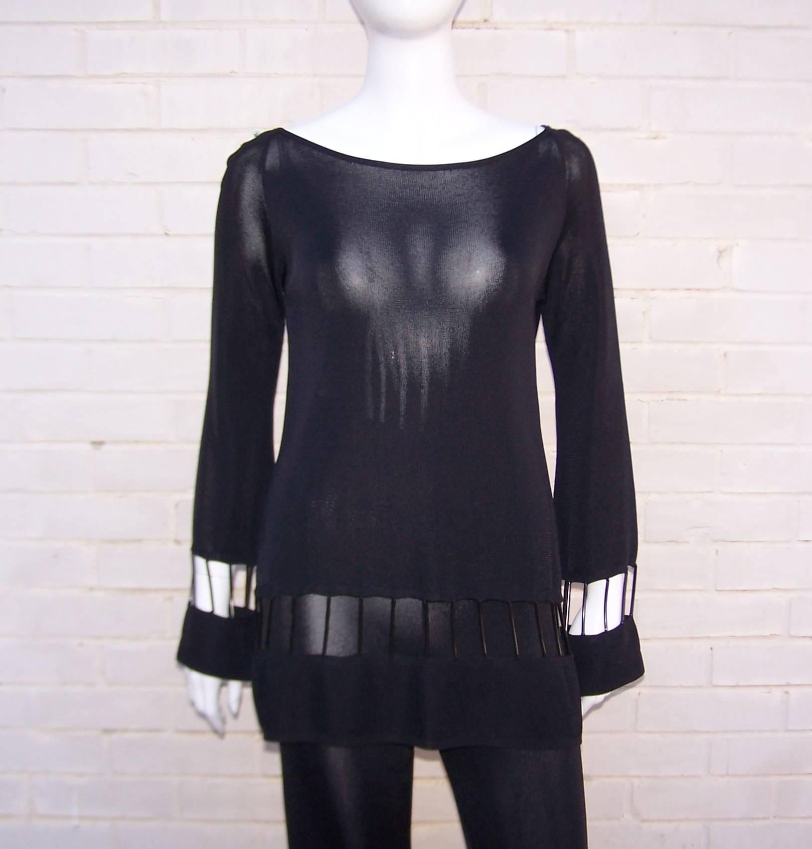 C.1990 Mod Thierry Mugler Two Piece Black Jersey Pant Ensemble 1