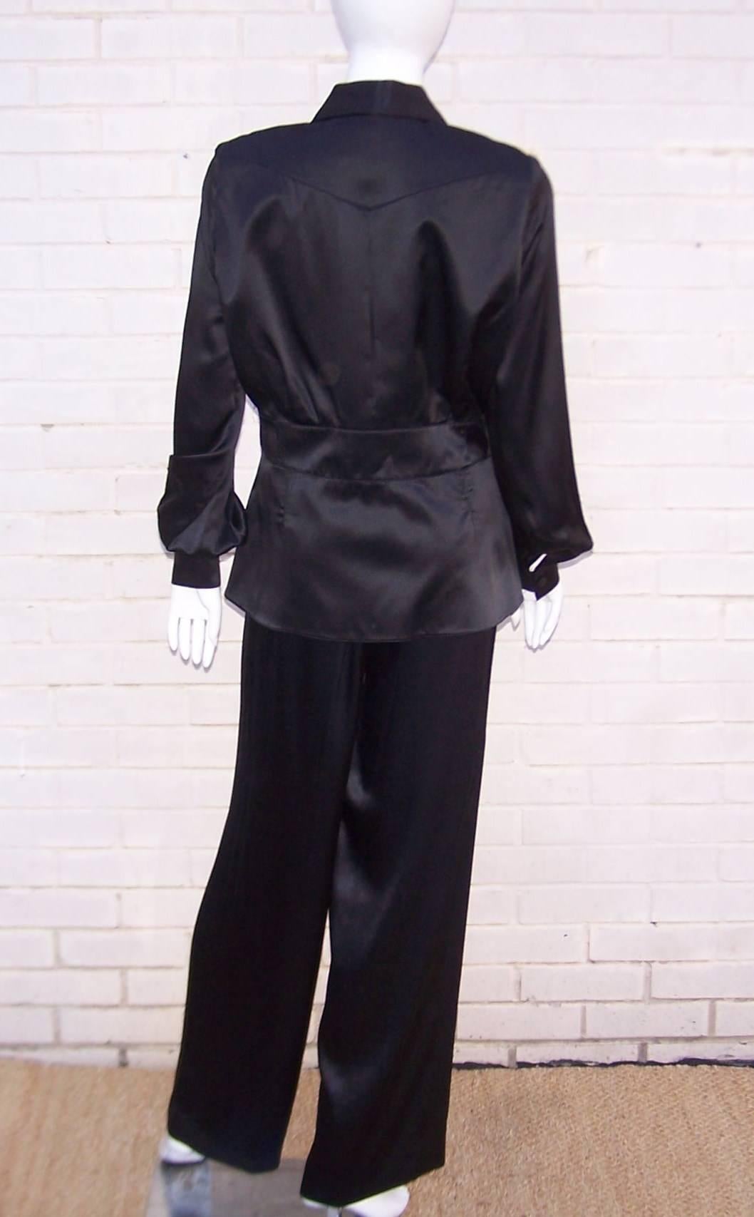 Women's Thierry Mugler Couture Black Silk Charmeuse Evening Pajamas