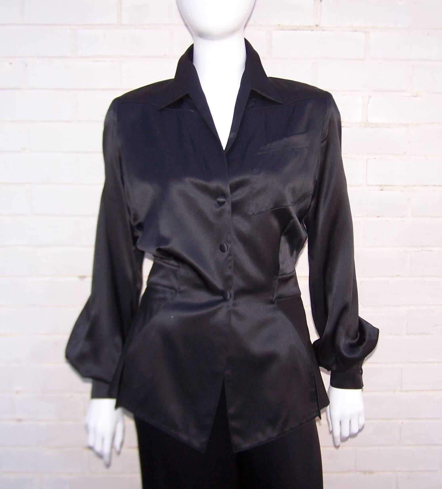 Thierry Mugler Couture Black Silk Charmeuse Evening Pajamas 1
