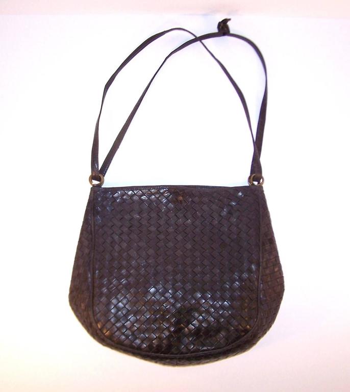 Vintage Bottega Charcoal Gray Intrecciato Leather Shoulder
