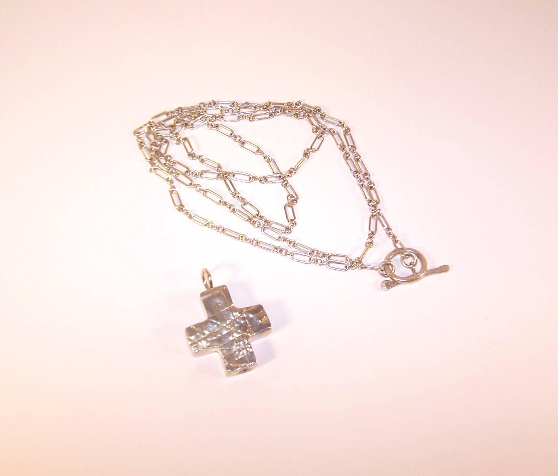 Goth 1980's Modernist Margaret Ellis Sterling Silver Cross Necklace 4
