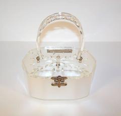 Classic 1950's Lucite Carved Lid Sateen Handbag