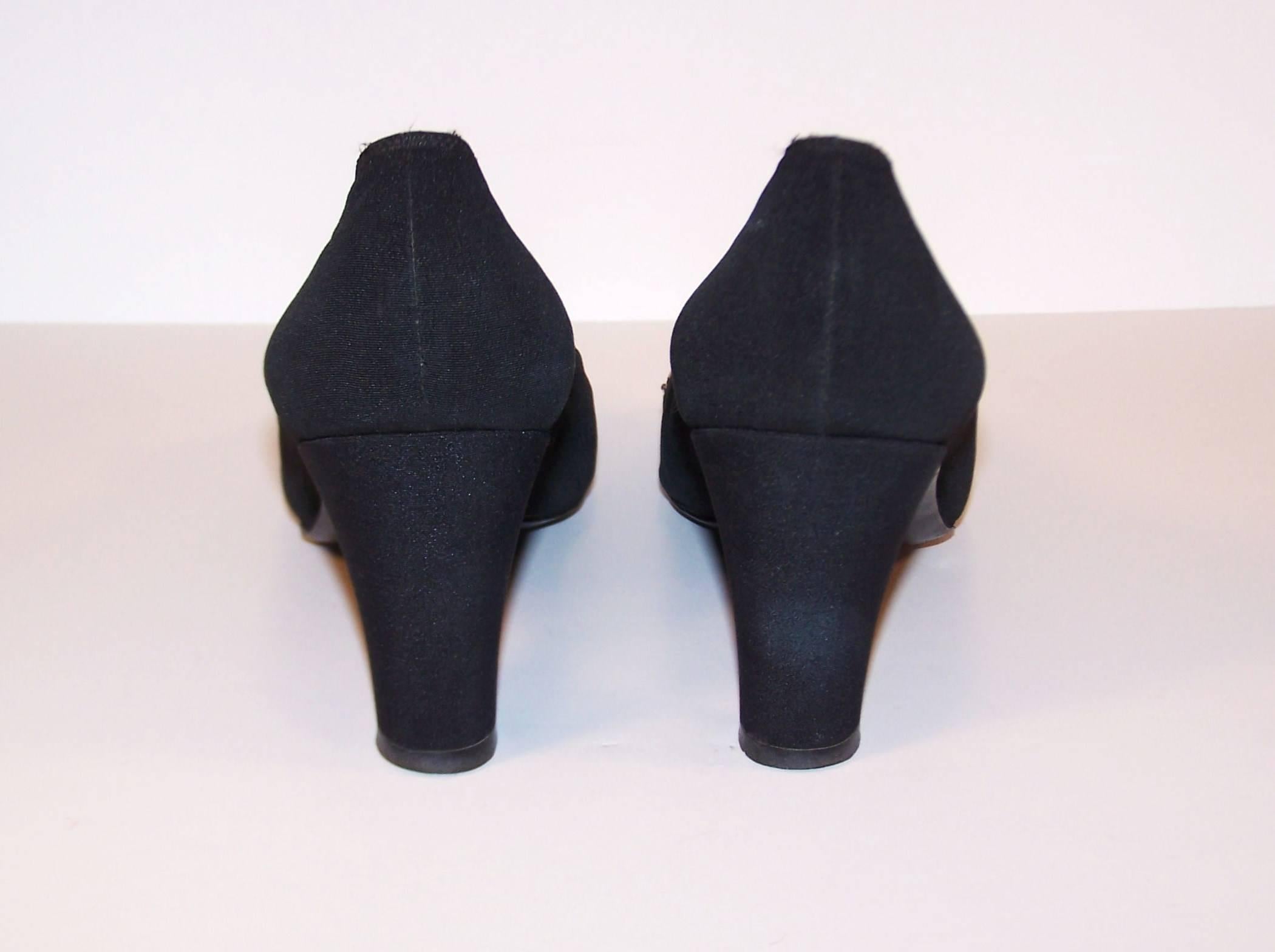 Regal 1960's Bruno Magli Black Silk Faille Shoes With Rhinetones 1