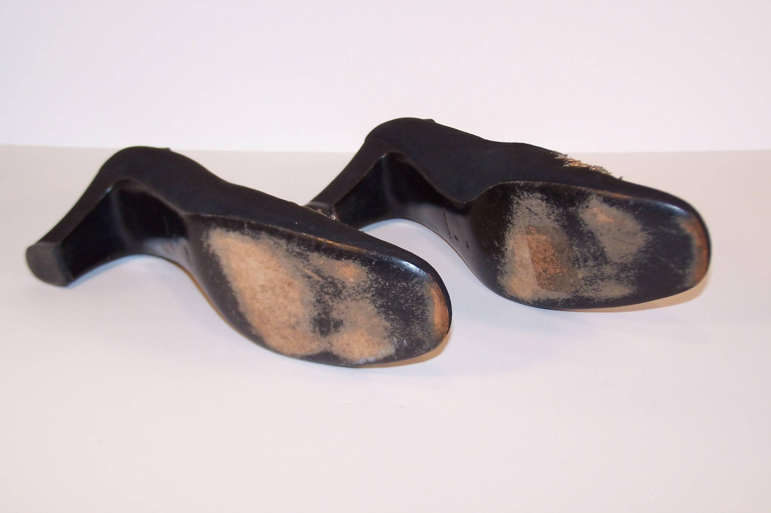 Regal 1960's Bruno Magli Black Silk Faille Shoes With Rhinetones 2