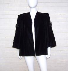 Glamorous 1940's Black Velvet Swing Jacket With Bows