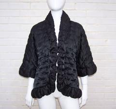 Vintage Odette Barsa Black Quilted Puffer Bed Jacket