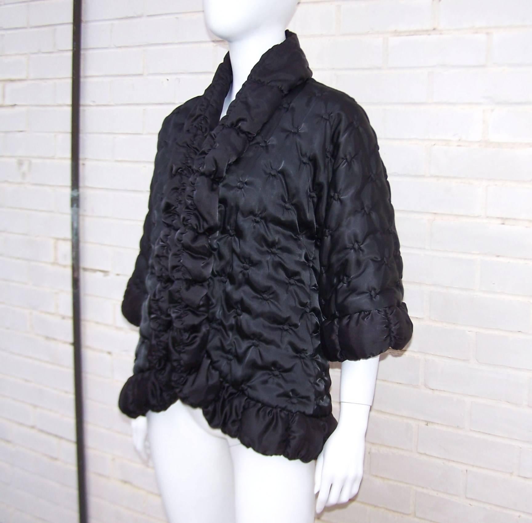 Women's Vintage Odette Barsa Black Quilted Puffer Bed Jacket