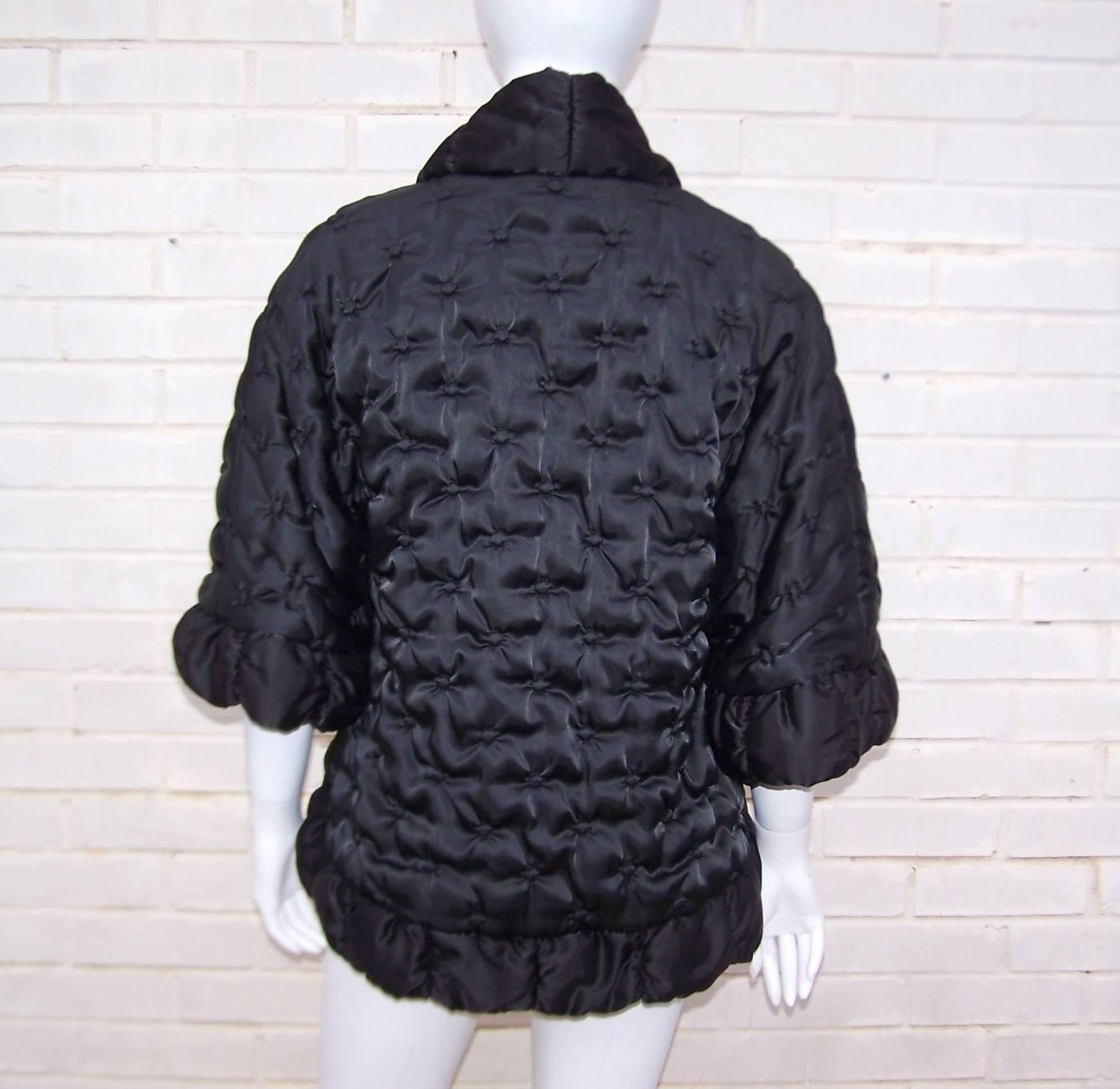 Vintage Odette Barsa Black Quilted Puffer Bed Jacket 1