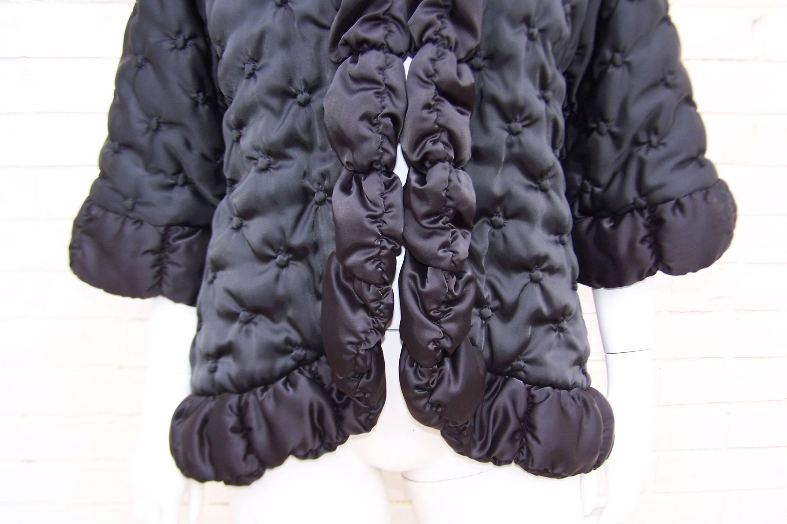Vintage Odette Barsa Black Quilted Puffer Bed Jacket 2