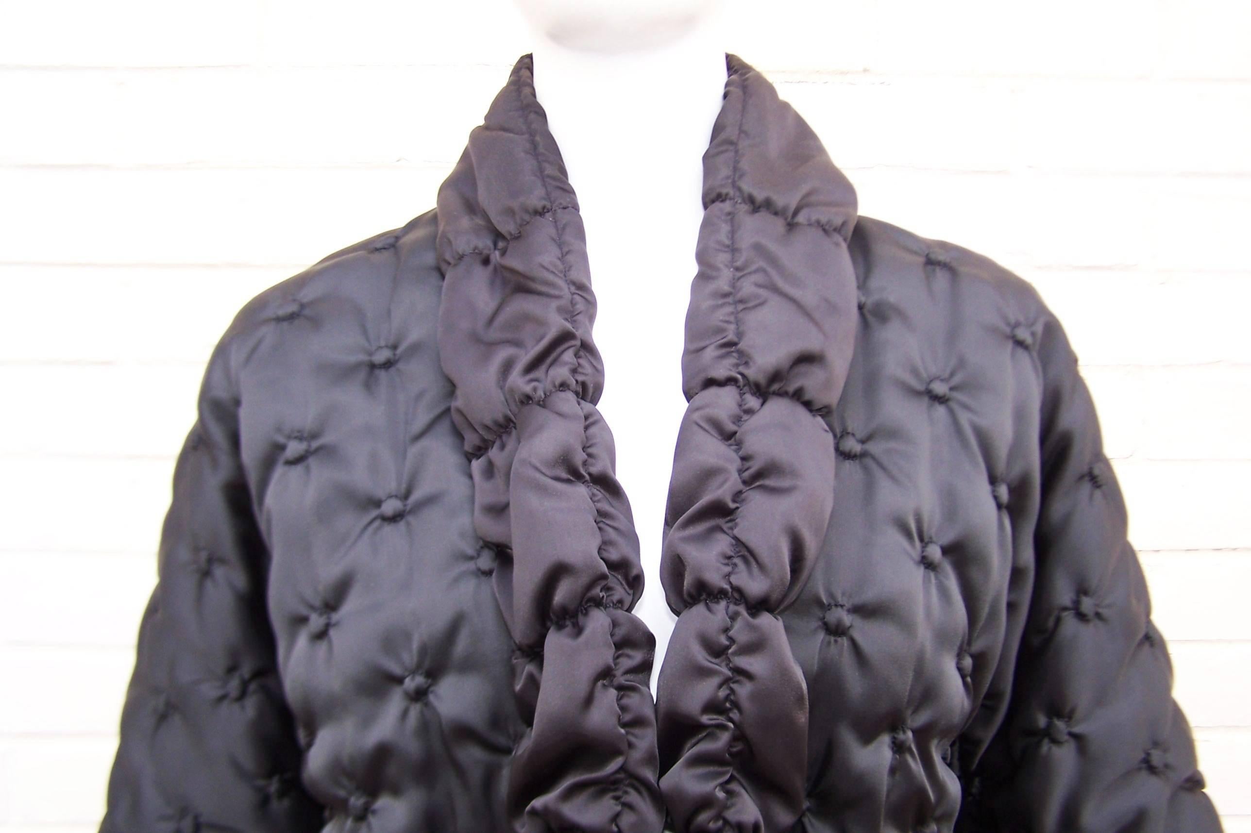 Vintage Odette Barsa Black Quilted Puffer Bed Jacket 3