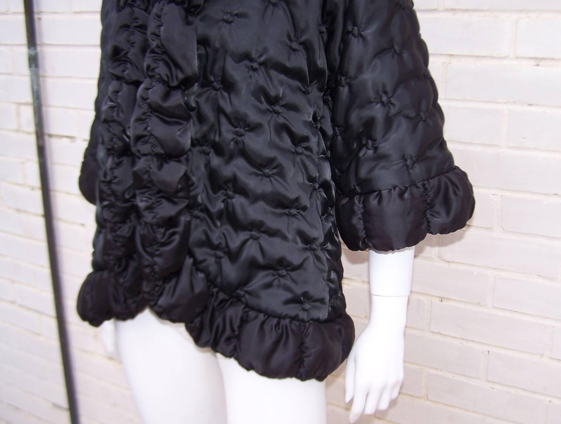 Vintage Odette Barsa Black Quilted Puffer Bed Jacket 4