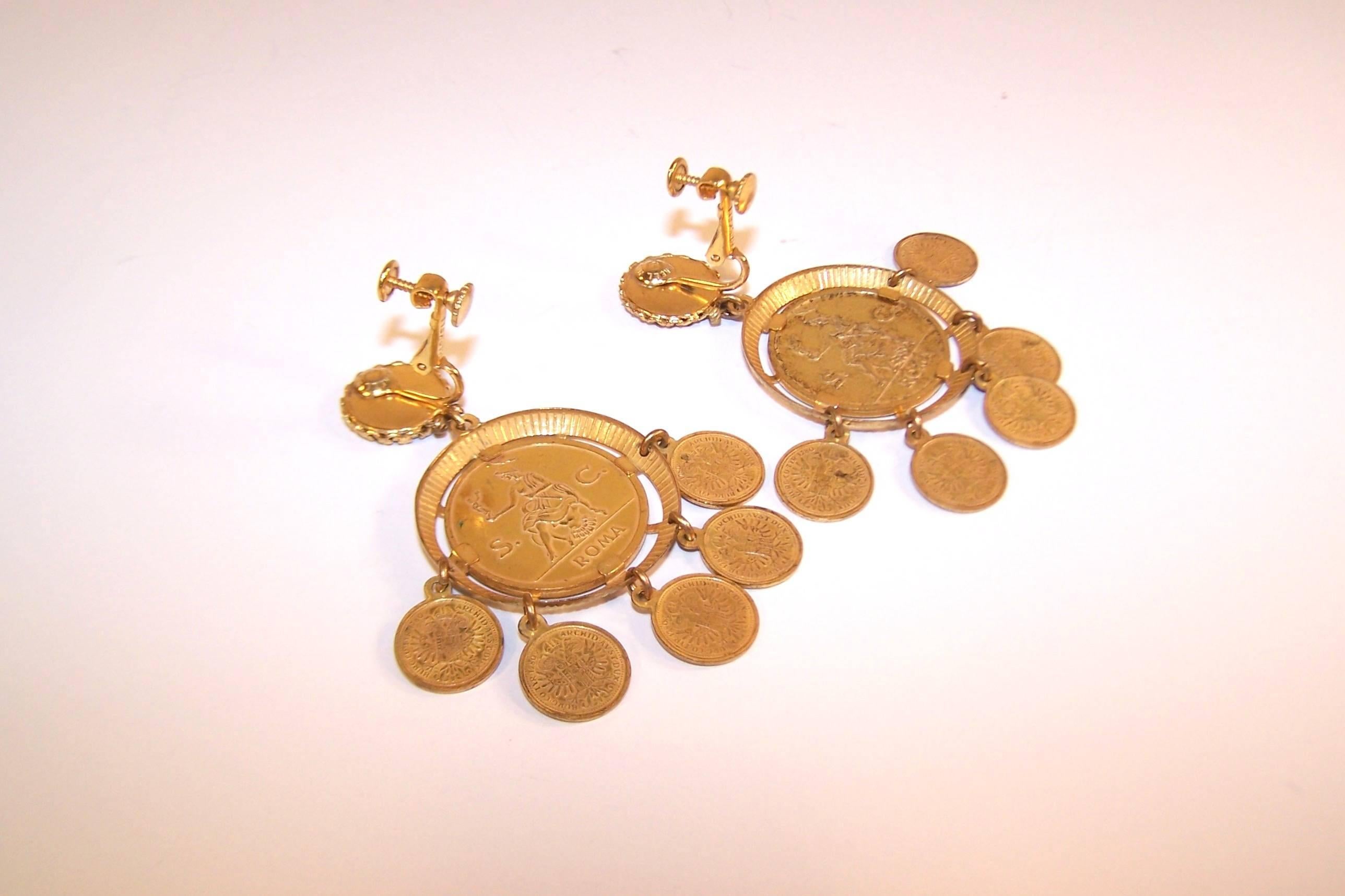 Women's Exotic 1960's Miriam Haskell Roman Gold Coin Earrings